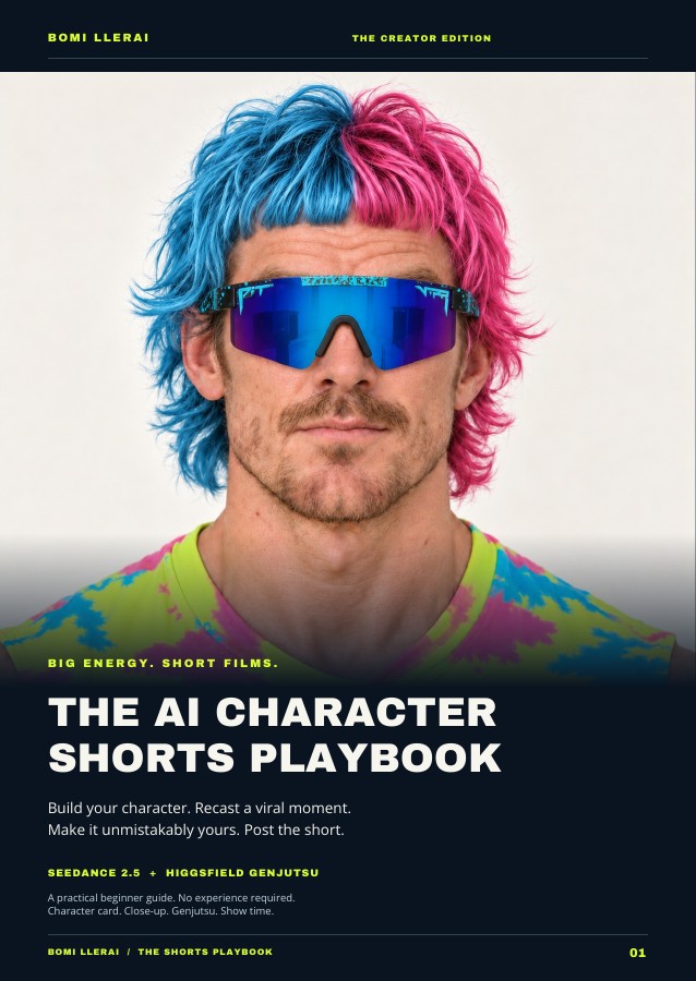 The actual cover of the Bomi Llerai AI Character Shorts Playbook.